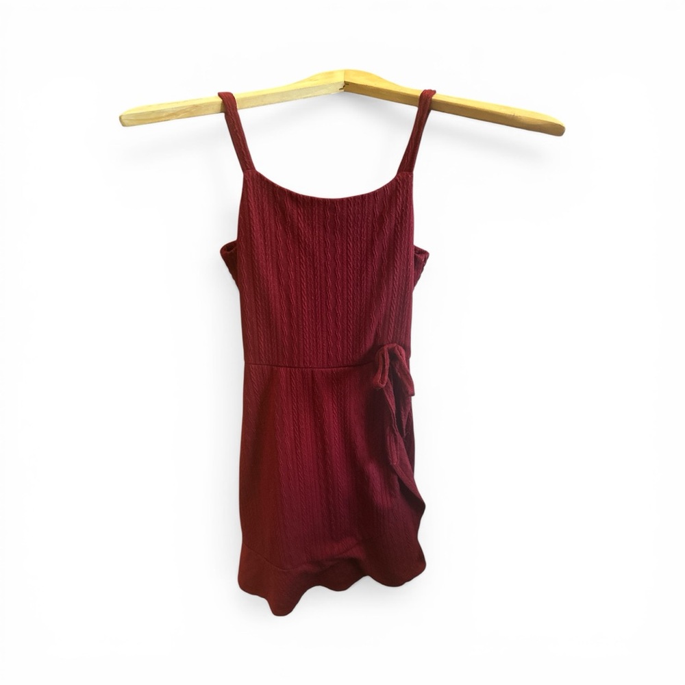 Girls Size 10 Burgundy Sleeveless Wrap Around Bow Mini Dress Casual Maroon